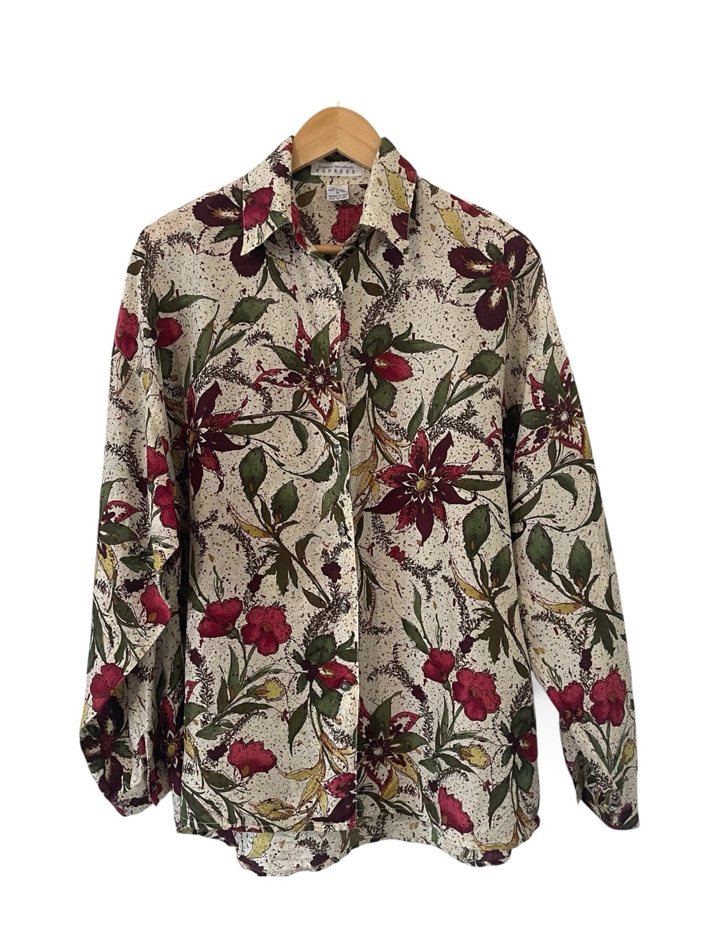 Express Silk Floral Button-Up Shirt size Medium